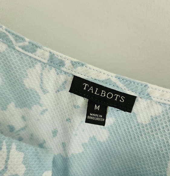 Talbots Aqua And White Floral Cotton Top - Picture 4 of 4